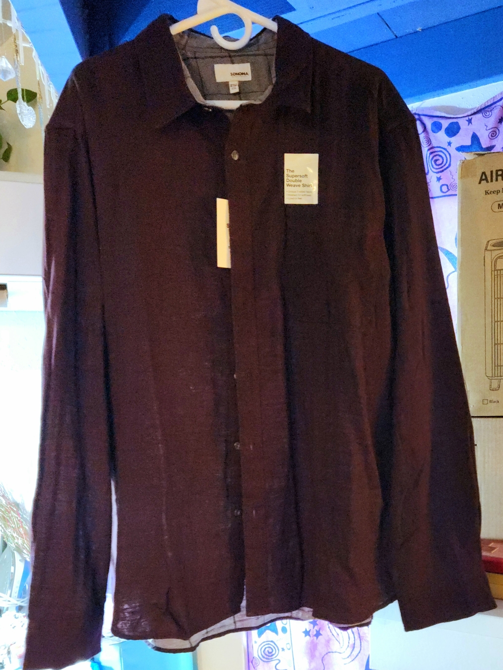NWT Sonoma Men XXL The Perfect Length Shirt Double Weave Percy Plum Burgundy